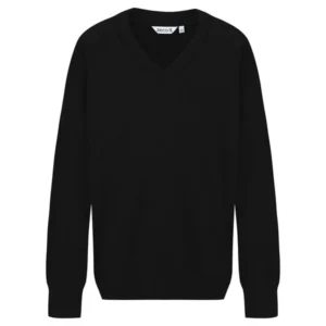 Unisex Plain Premium Cotton Mix Knitted V-Neck Jumper - Black